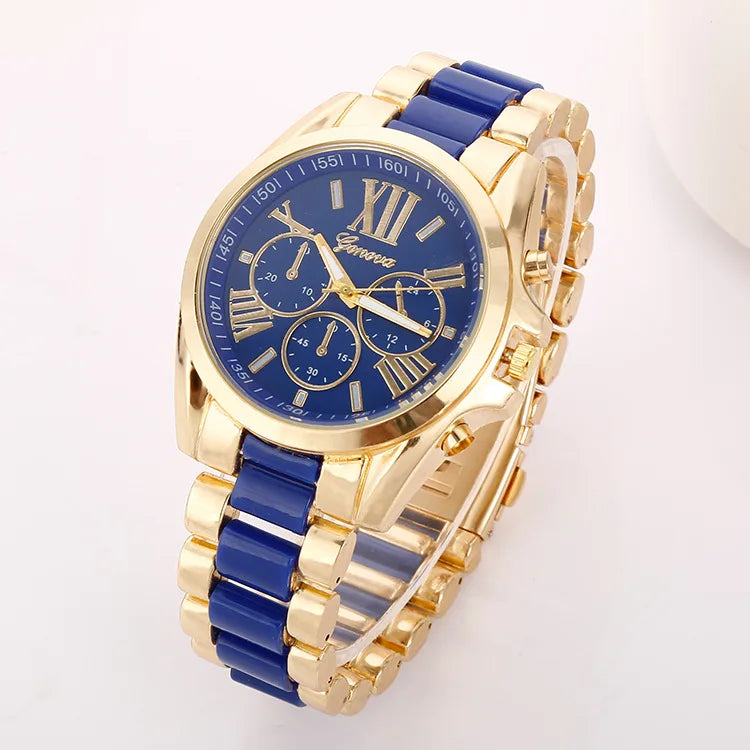 Luxury Men Watch Geneva Golden Steel Male Quartz Watch