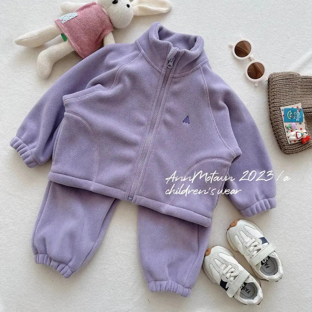 Children's Sets 2025 Girls' Winter 2-Piece Set Cute Polar Fleece Jacket & Pants Sweet Casual Outfit for Toddlers
