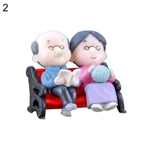 Mini Park Bench Grandpa Grandma Model Miniature Plastic Garden Statues