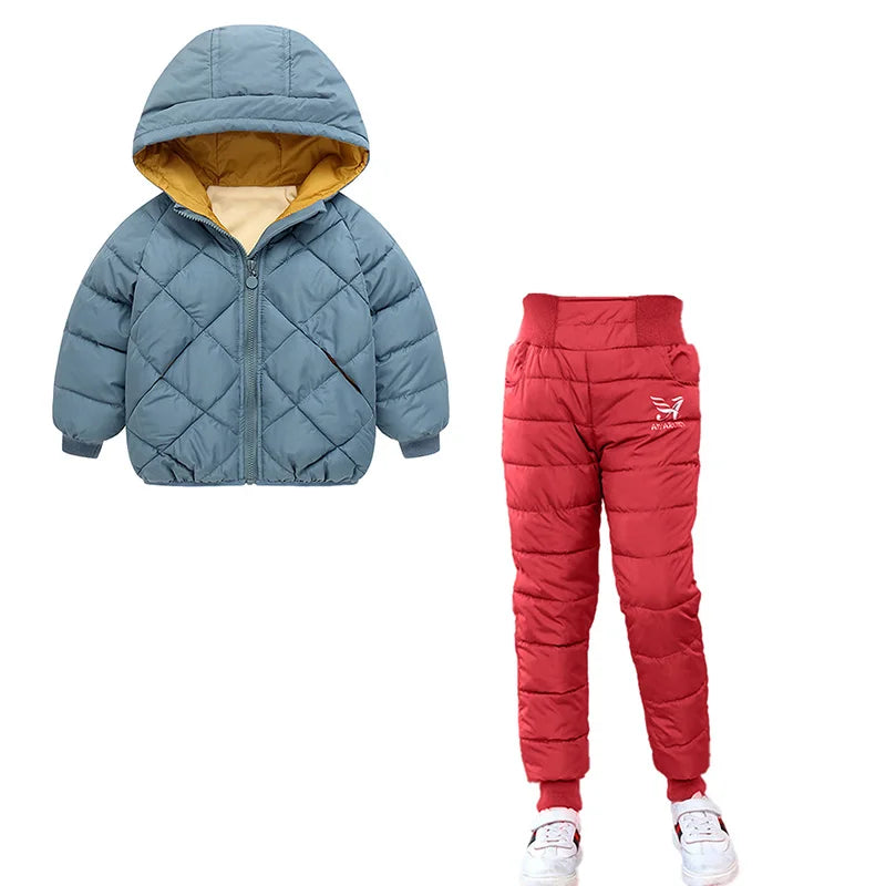 Children Winter Clothing Sets Baby Boy Keep Warm Hooded Down Jackets Pants Clothing For Girls Snowsuit Coats Ski Suit 2021 New