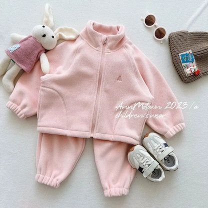 Children's Sets 2025 Girls' Winter 2-Piece Set Cute Polar Fleece Jacket & Pants Sweet Casual Outfit for Toddlers