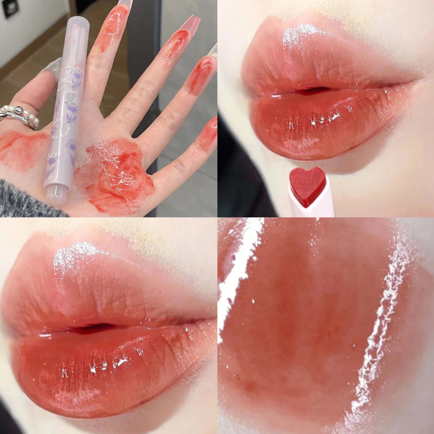 Water-light Lip Glaze Mirror Glitter Lip Tint Long Lasting Moisturising Love Heart Shape