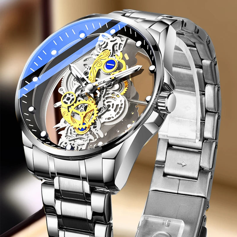 Luxury Men's Business Watches Men Silver Stainless Steel Quartz Watch