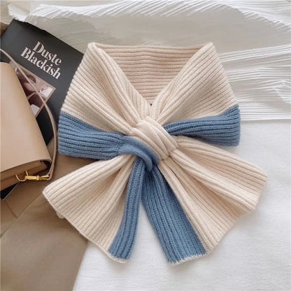 Fashion Knitted Scarf for Women Girls Autumn Winter Soft Cross Patchwork Colors Scarves Lady Warm Neck Protection