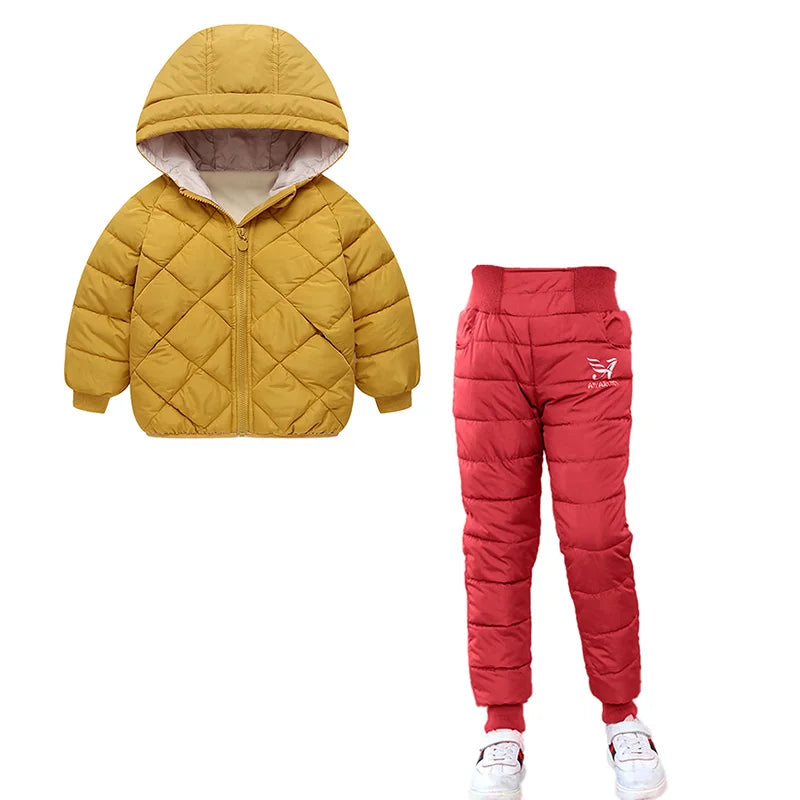 Children Winter Clothing Sets Baby Boy Keep Warm Hooded Down Jackets Pants Clothing For Girls Snowsuit Coats Ski Suit 2021 New