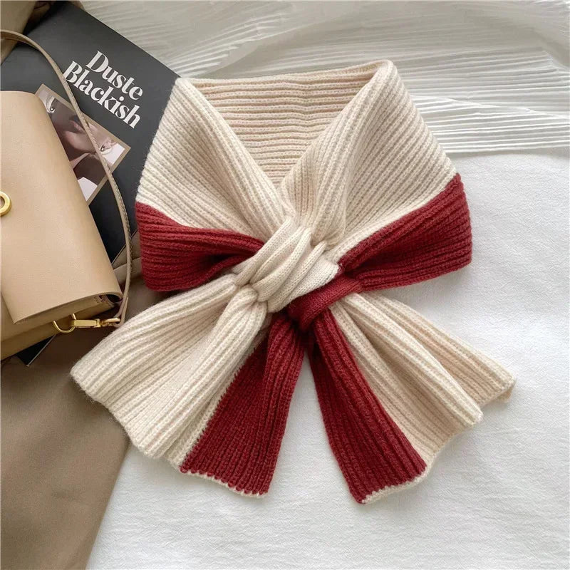 Fashion Knitted Scarf for Women Girls Autumn Winter Soft Cross Patchwork Colors Scarves Lady Warm Neck Protection