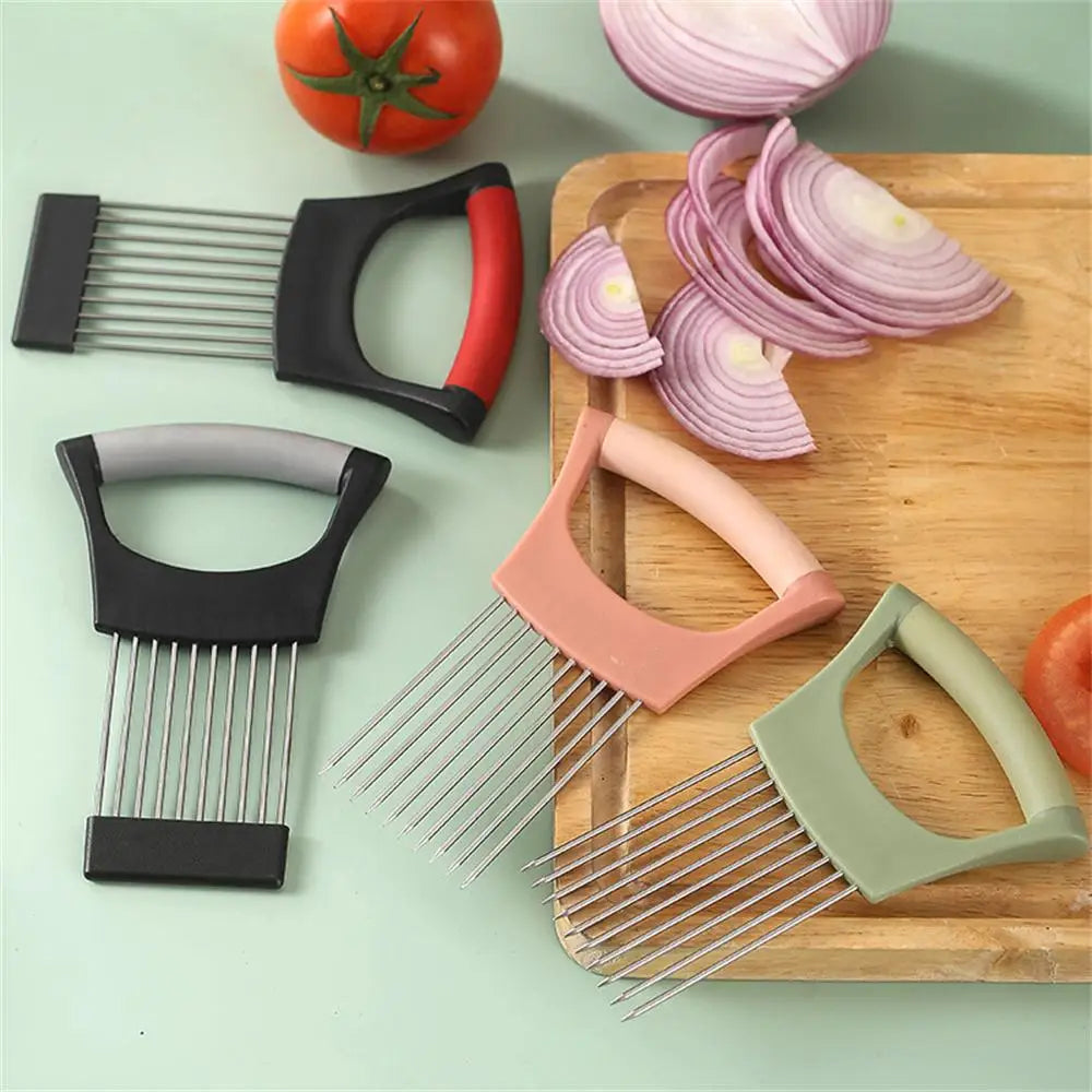 Stainless Steel Onion Cutter Holder Food Slicers Assistant Tomato Onion Slicer