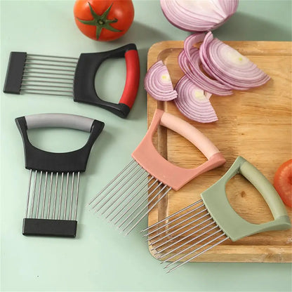 Stainless Steel Onion Cutter Holder Food Slicers Assistant Tomato Onion Slicer