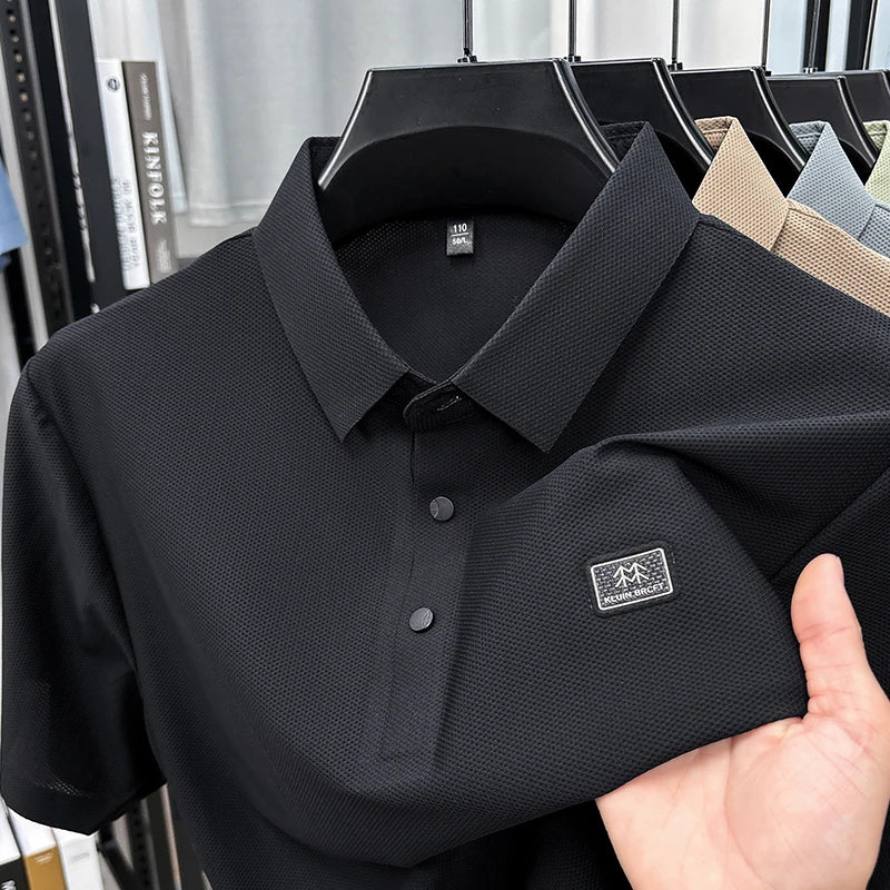 Luxury brand symbol emboss men short sleeve polo shirt fashion