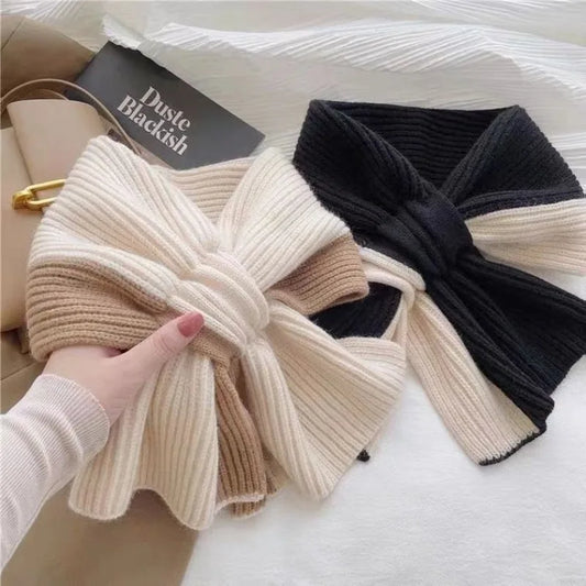 Girls' autumn and winter short cross scarf knitted all-matching neck  warm scarf Fashion