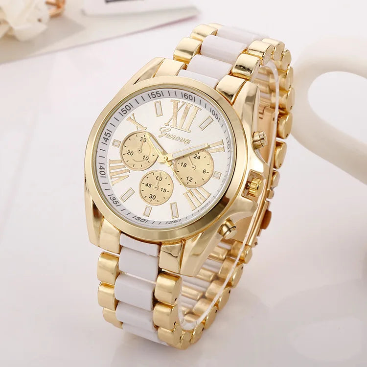 Luxury Men Watch Geneva Golden Steel Male Quartz Watch