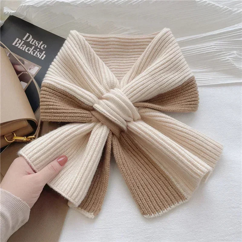Fashion Knitted Scarf for Women Girls Autumn Winter Soft Cross Patchwork Colors Scarves Lady Warm Neck Protection
