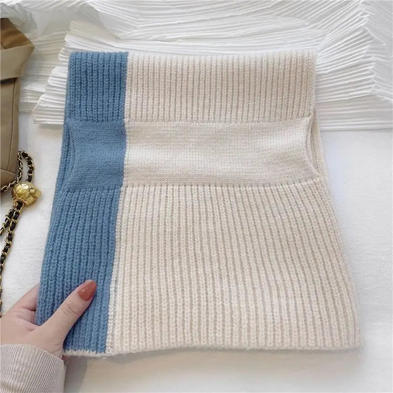 Fashion Knitted Scarf for Women Girls Autumn Winter Soft Cross Patchwork Colors Scarves Lady Warm Neck Protection