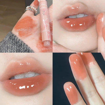 Water-light Lip Glaze Mirror Glitter Lip Tint Long Lasting Moisturising Love Heart Shape
