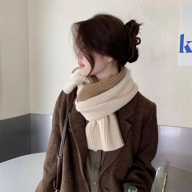 Fashion Knitted Scarf for Women Girls Autumn Winter Soft Cross Patchwork Colors Scarves Lady Warm Neck Protection