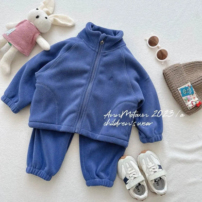 Children's Sets 2025 Girls' Winter 2-Piece Set Cute Polar Fleece Jacket & Pants Sweet Casual Outfit for Toddlers