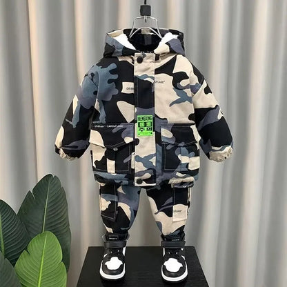 Winter Warm Coat for Boys and Girls Sets 2-Piece Set 2 4 6 8Y Children's Thickened  Cotton Coat +Pants suits New Christmas
