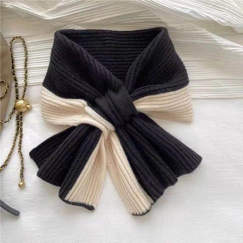 Girls' autumn and winter short cross scarf knitted all-matching neck  warm scarf Fashion