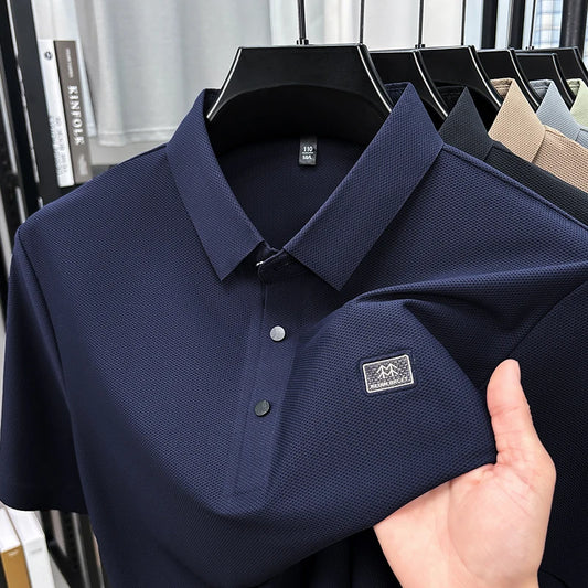 Luxury brand symbol emboss men short sleeve polo shirt fashion