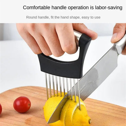Stainless Steel Onion Cutter Holder Food Slicers Assistant Tomato Onion Slicer