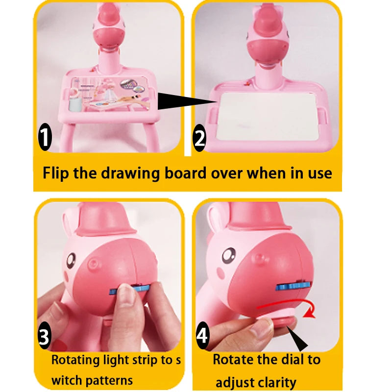 Children led projector drawing table toy painting set