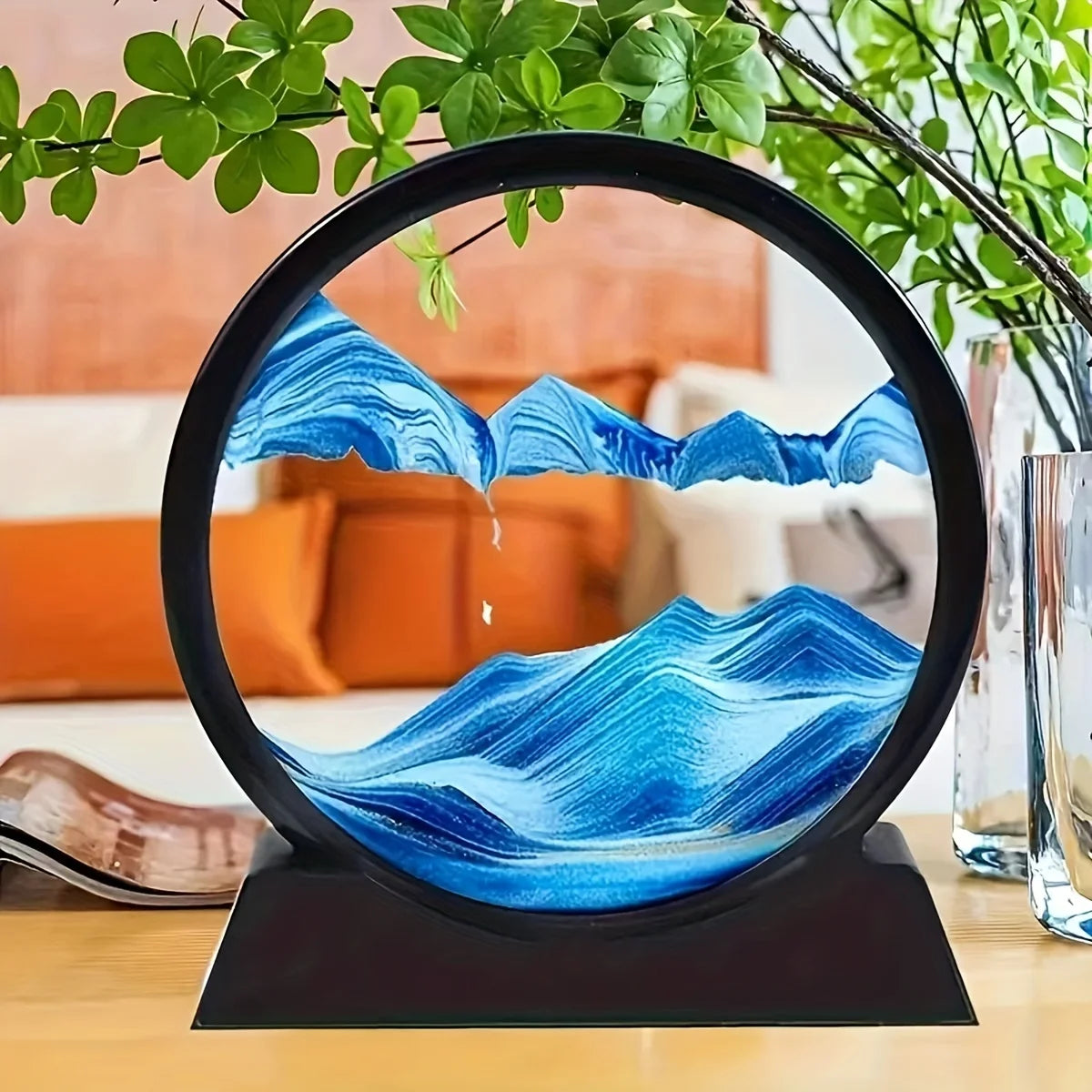 Modern Automatic Flip-Over Hourglass Deep Blue & Black Modern Tabletop Decor No Electricity Needed Perfect Desk Decor