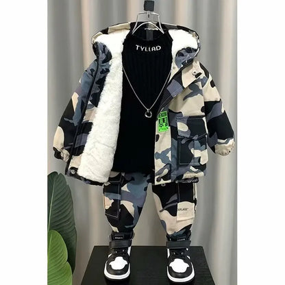 Winter Warm Coat for Boys and Girls Sets 2-Piece Set 2 4 6 8Y Children's Thickened  Cotton Coat +Pants suits New Christmas