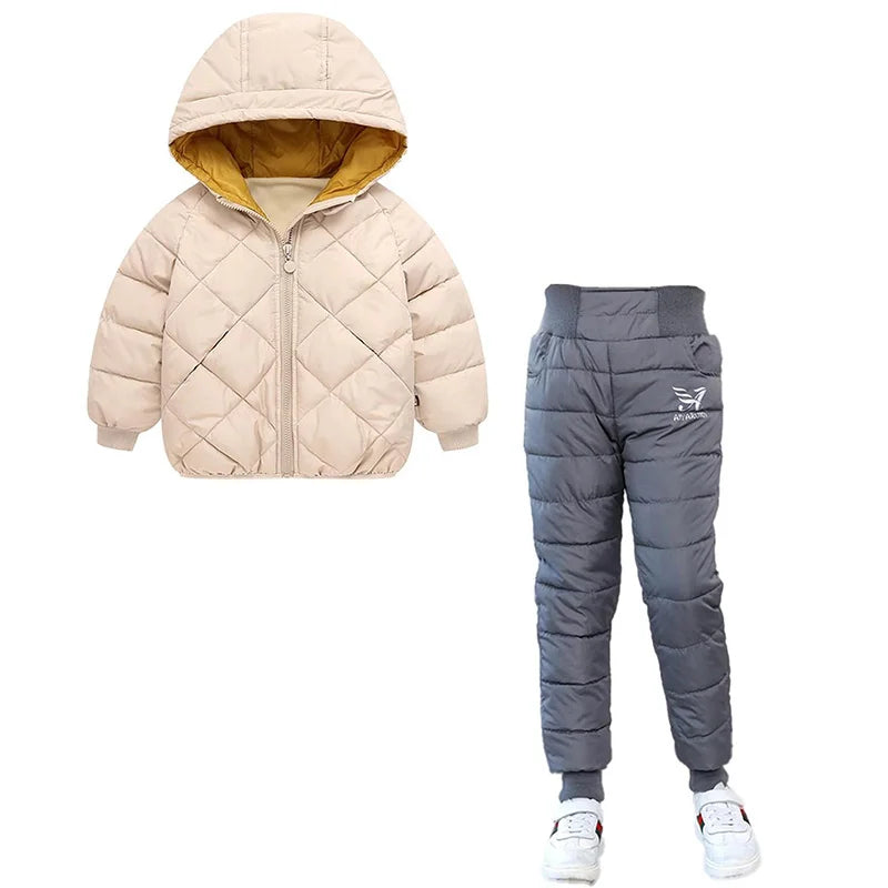 Children Winter Clothing Sets Baby Boy Keep Warm Hooded Down Jackets Pants Clothing For Girls Snowsuit Coats Ski Suit 2021 New