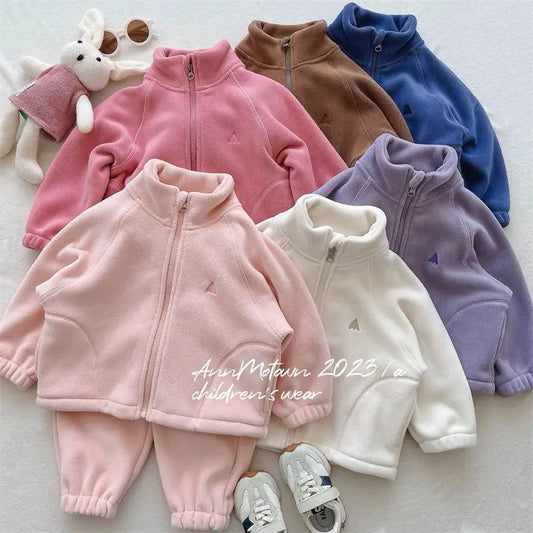 Children's Sets 2025 Girls' Winter 2-Piece Set Cute Polar Fleece Jacket & Pants Sweet Casual Outfit for Toddlers