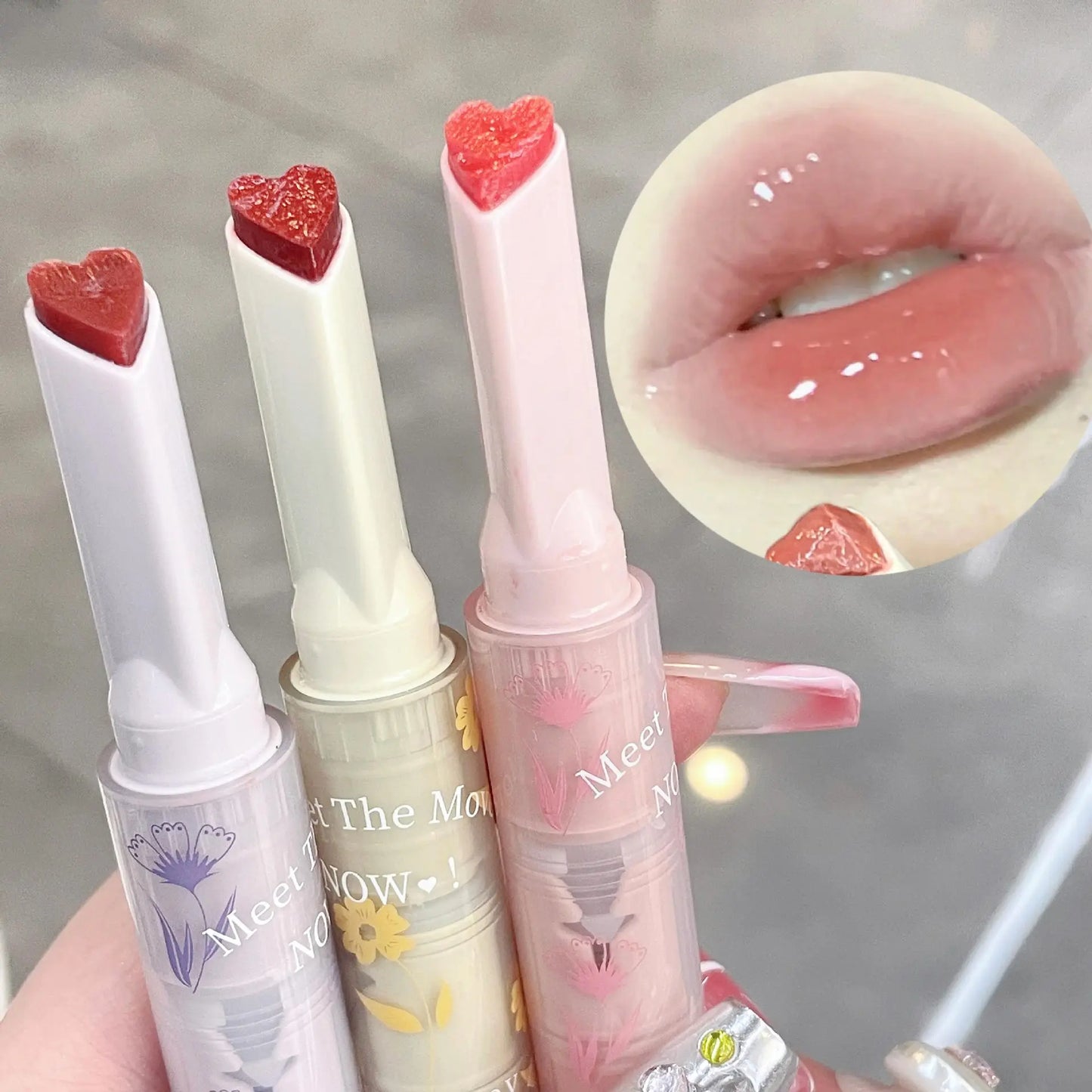 Water-light Lip Glaze Mirror Glitter Lip Tint Long Lasting Moisturising Love Heart Shape