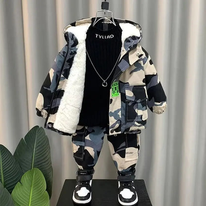 Winter Warm Coat for Boys and Girls Sets 2-Piece Set 2 4 6 8Y Children's Thickened  Cotton Coat +Pants suits New Christmas
