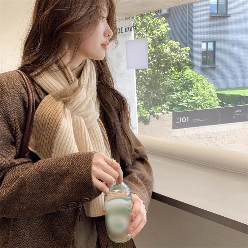 Fashion Knitted Scarf for Women Girls Autumn Winter Soft Cross Patchwork Colors Scarves Lady Warm Neck Protection