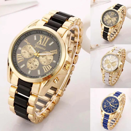 Luxury Men Watch Geneva Golden Steel Male Quartz Watch
