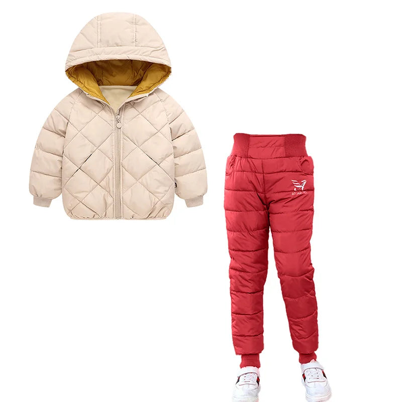 Children Winter Clothing Sets Baby Boy Keep Warm Hooded Down Jackets Pants Clothing For Girls Snowsuit Coats Ski Suit 2021 New