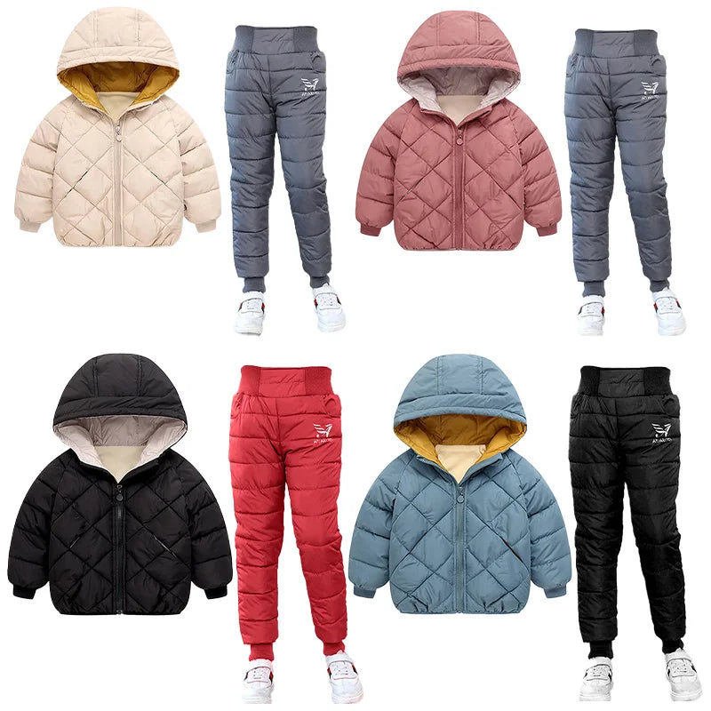 Children Winter Clothing Sets Baby Boy Keep Warm Hooded Down Jackets Pants Clothing For Girls Snowsuit Coats Ski Suit 2021 New