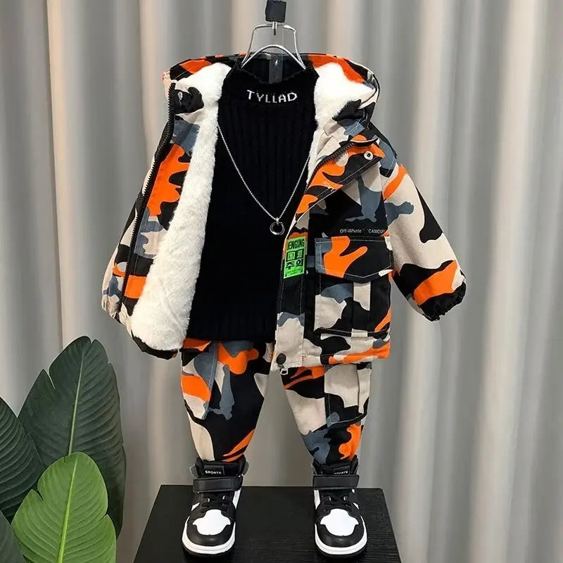 Winter Warm Coat for Boys and Girls Sets 2-Piece Set 2 4 6 8Y Children's Thickened  Cotton Coat +Pants suits New Christmas