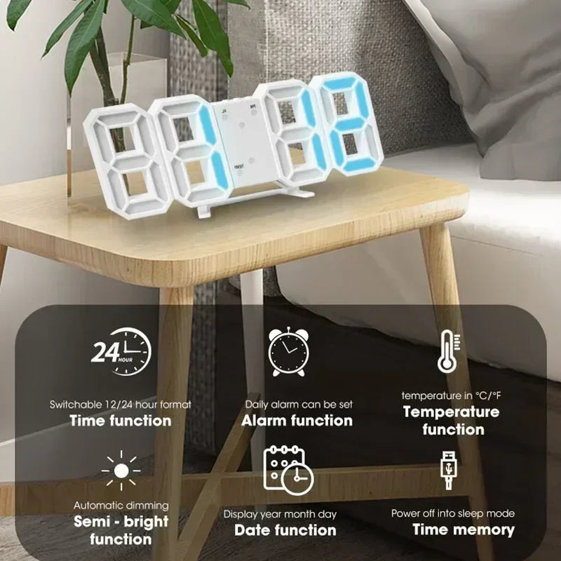 3D  LED Digital Alarm Clock Wall Clock Times Date Temperature Suitable for Home Kitchen