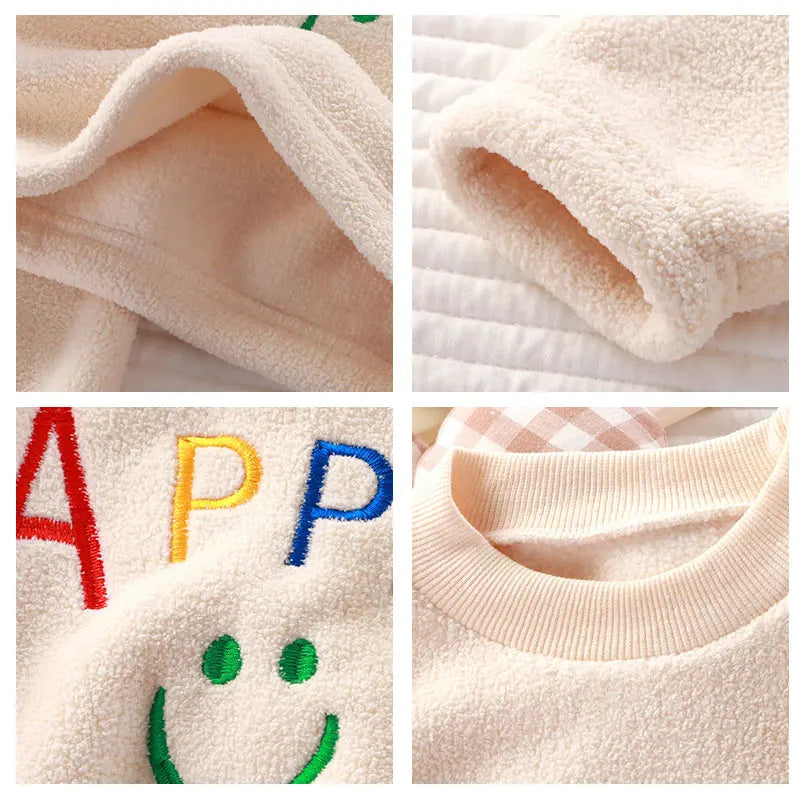 Winter Flannel Kids Sets Solid Warm Children Pajamas Sets