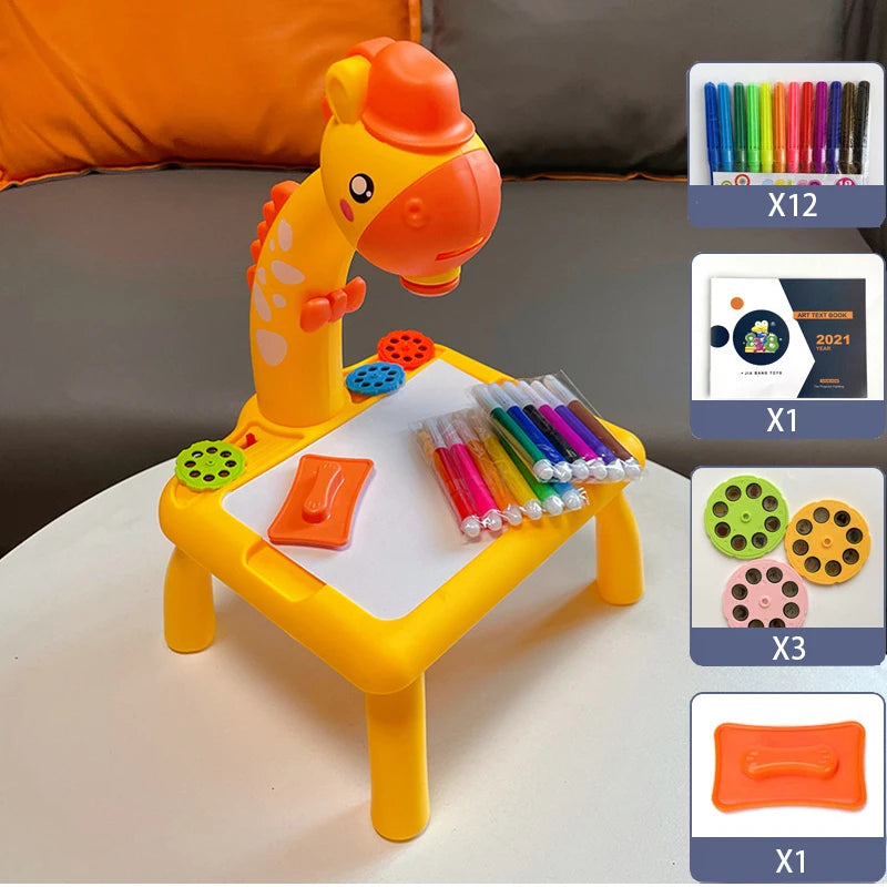 Children led projector drawing table toy painting set