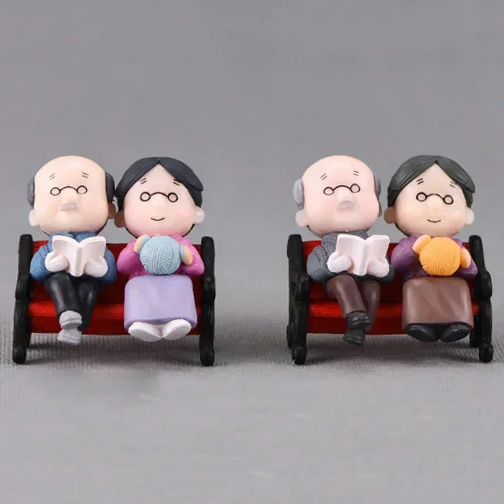 Mini Park Bench Grandpa Grandma Model Miniature Plastic Garden Statues