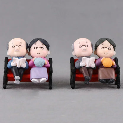 Mini Park Bench Grandpa Grandma Model Miniature Plastic Garden Statues