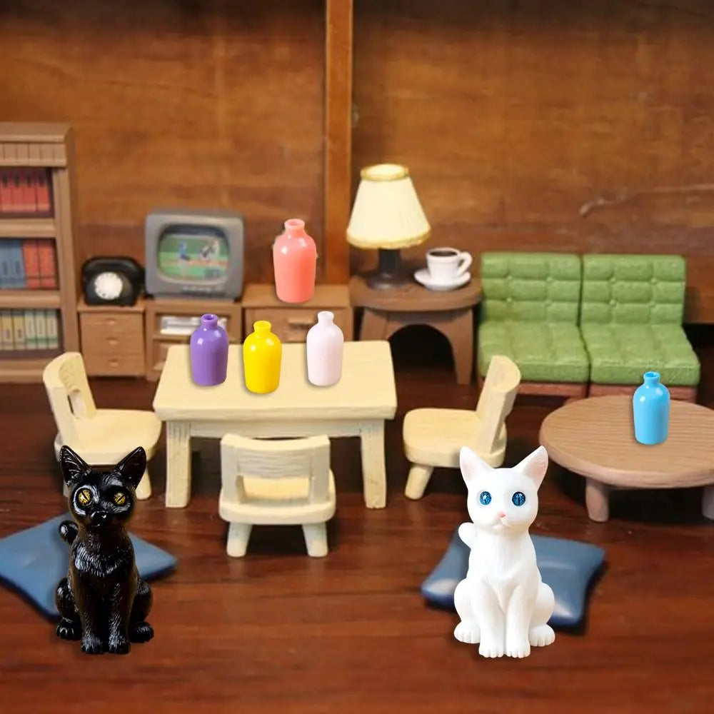 Cute Simulation Color Cat Figurines DIY Gift Small Vase Miniature Decoration