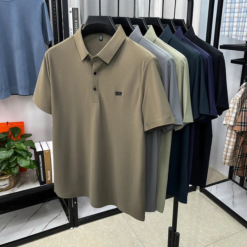 Luxury brand symbol emboss men short sleeve polo shirt fashion