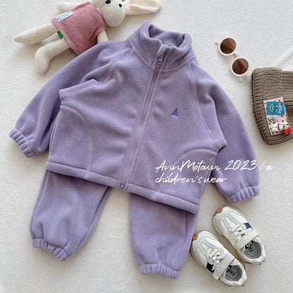 Children's Sets 2025 Girls' Winter 2-Piece Set Cute Polar Fleece Jacket & Pants Sweet Casual Outfit for Toddlers