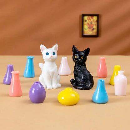 Cute Simulation Color Cat Figurines DIY Gift Small Vase Miniature Decoration