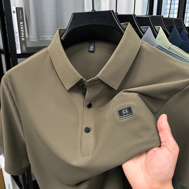 Luxury brand symbol emboss men short sleeve polo shirt fashion