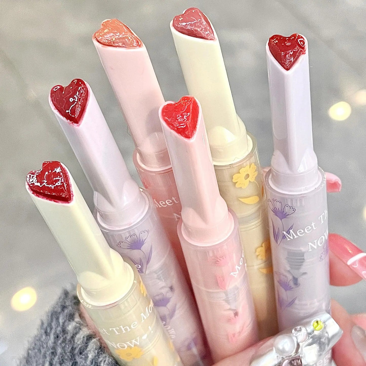 Water-light Lip Glaze Mirror Glitter Lip Tint Long Lasting Moisturising Love Heart Shape