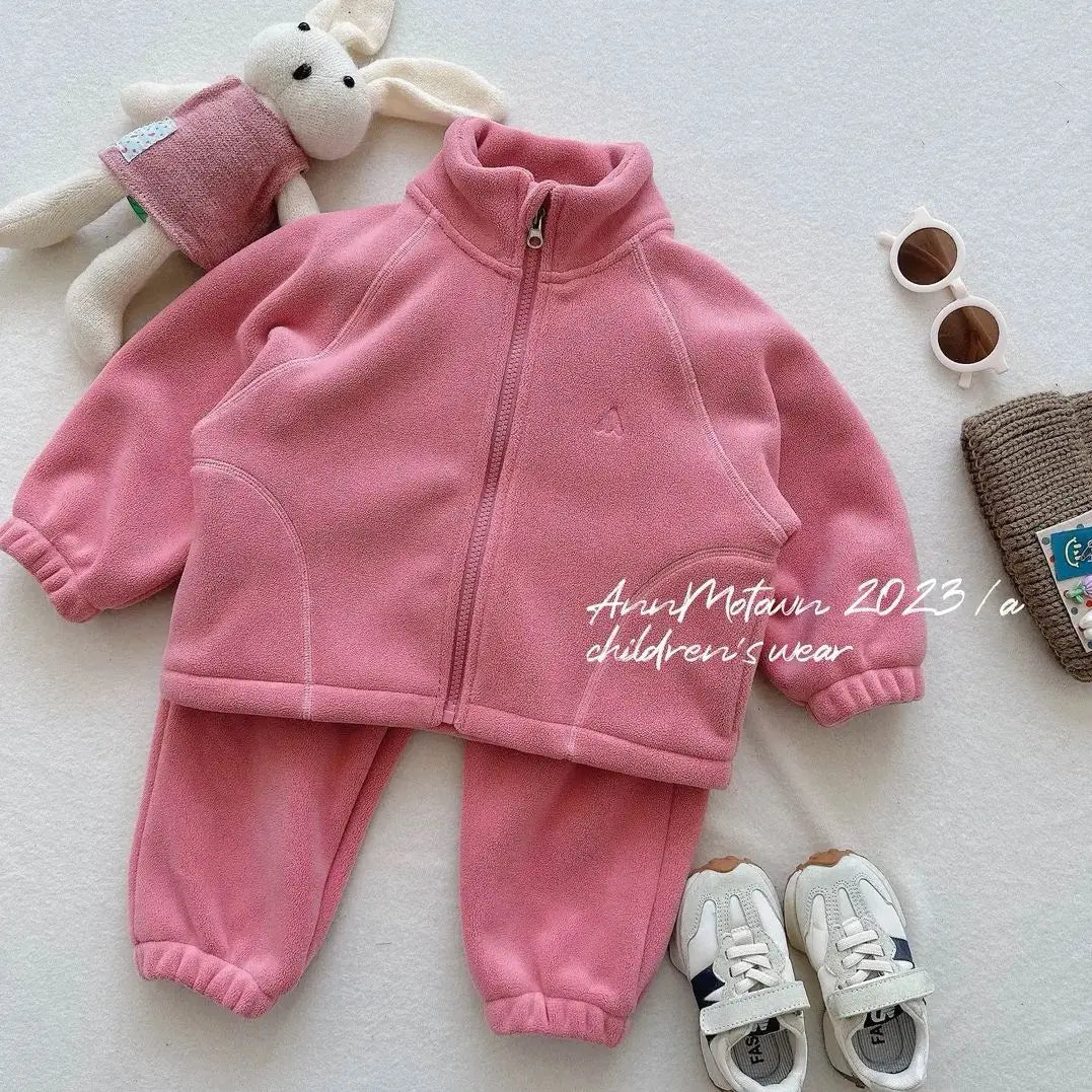 Children's Sets 2025 Girls' Winter 2-Piece Set Cute Polar Fleece Jacket & Pants Sweet Casual Outfit for Toddlers