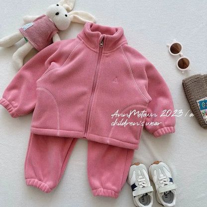 Children's Sets 2025 Girls' Winter 2-Piece Set Cute Polar Fleece Jacket & Pants Sweet Casual Outfit for Toddlers