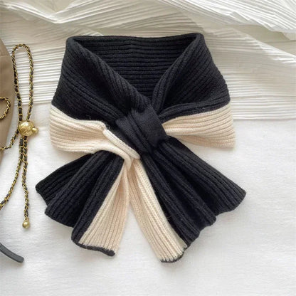 Fashion Knitted Scarf for Women Girls Autumn Winter Soft Cross Patchwork Colors Scarves Lady Warm Neck Protection